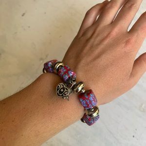 Clay Bead and Heart Charm Bracelet